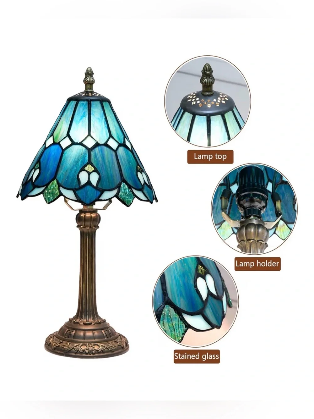 Vintage Style Blue Stained Glass Table Lamp Bedside Desk Lamp
